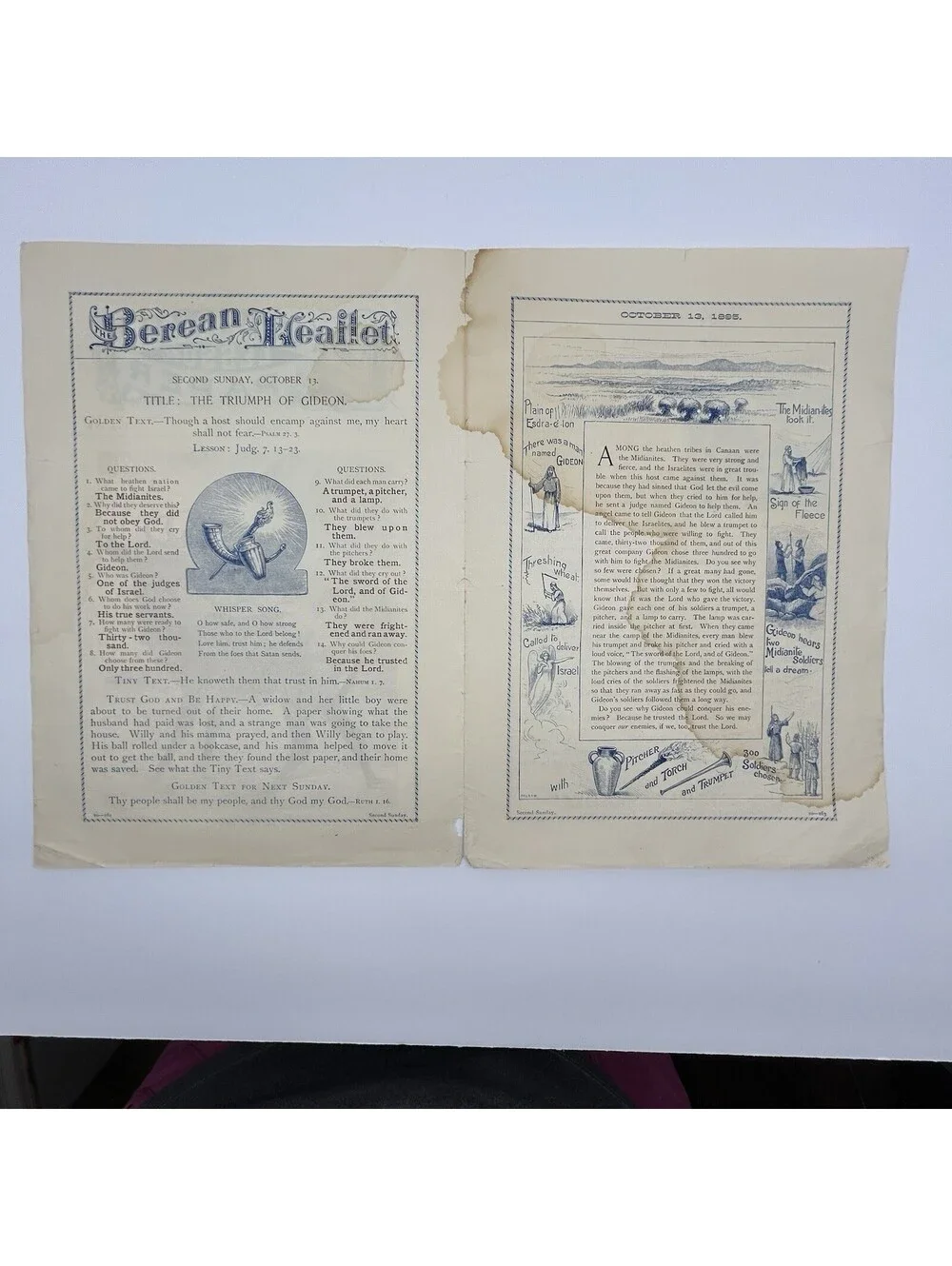 Antique 1895 Picture Lesson Paper Sunday School Childrens Weekly Stag Print  C18